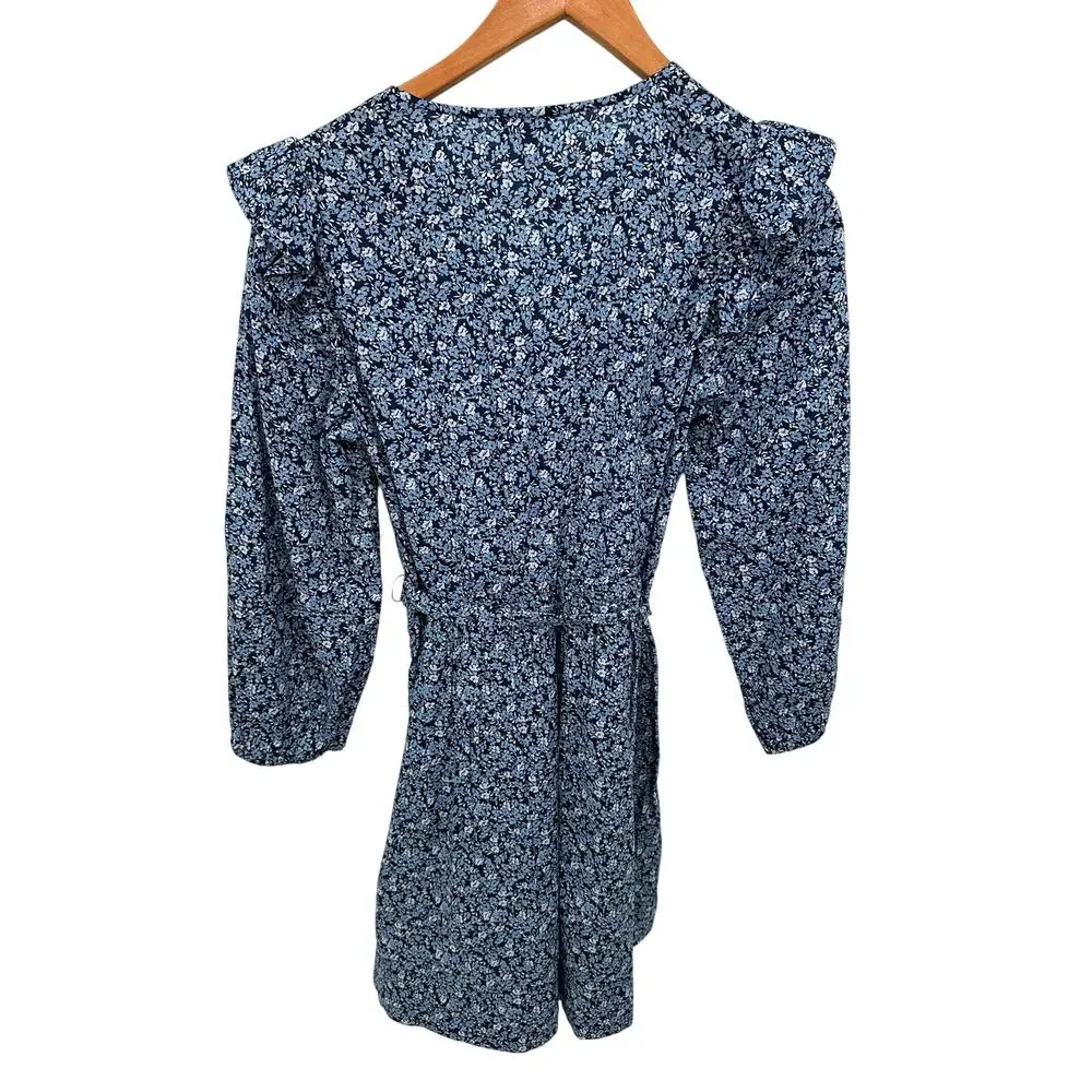J.CREW Blue Floral Lightweight Cotton Puff Sleeve Mini Dress BK511 // XS